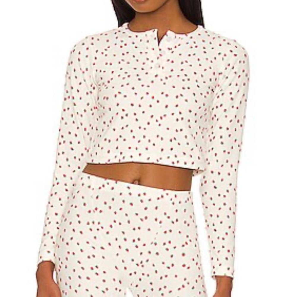 Frankie's Bikinis White and Red Long Sleeve Crop Top